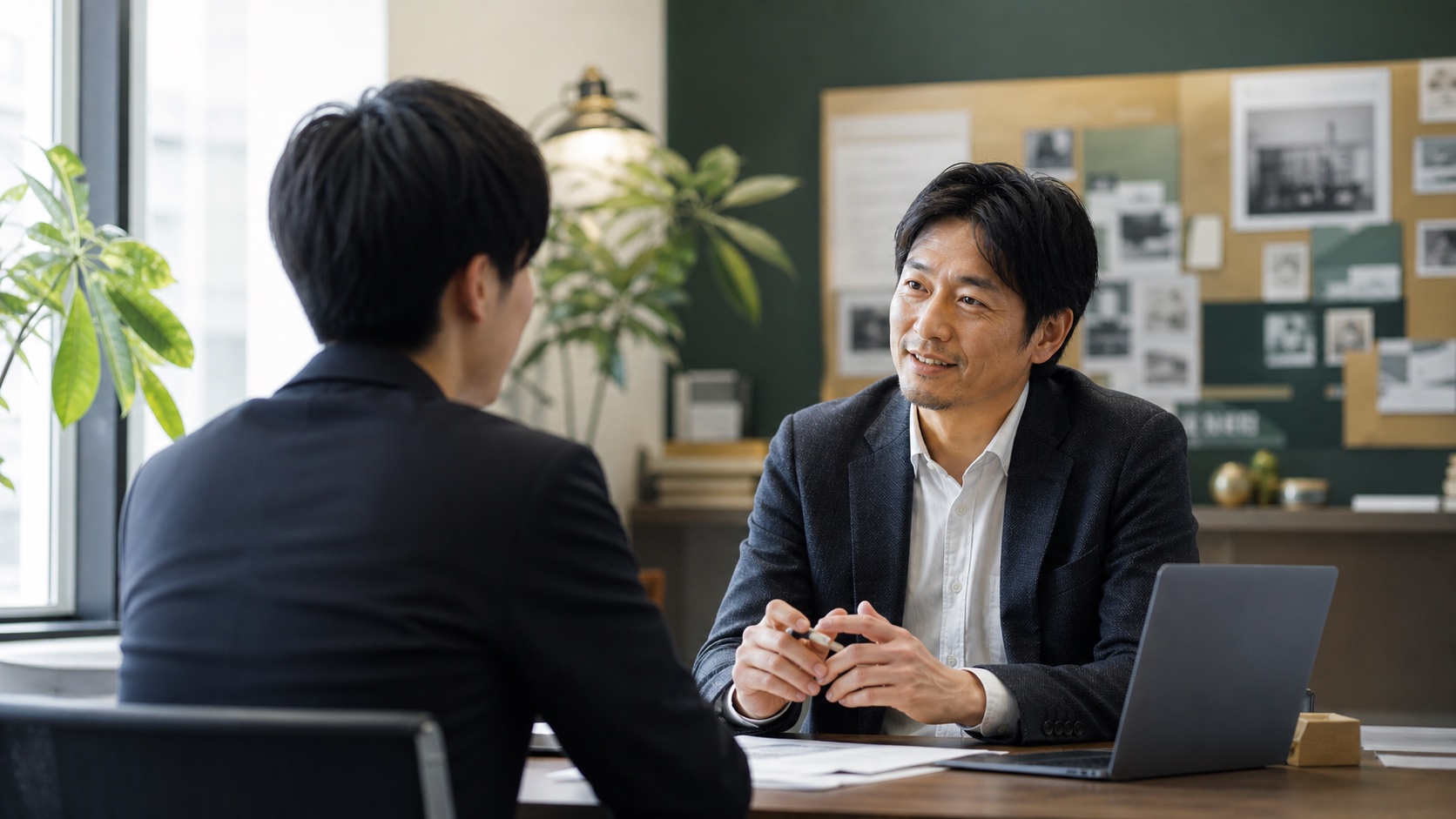 採用担当者と求職者が面談し、採用導線を整理している様子